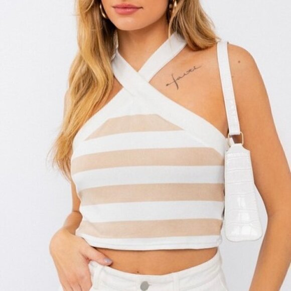 1 LEFT!! BEACHSIDE BABE STRIPED HALTER TOP - Picture 1 of 3